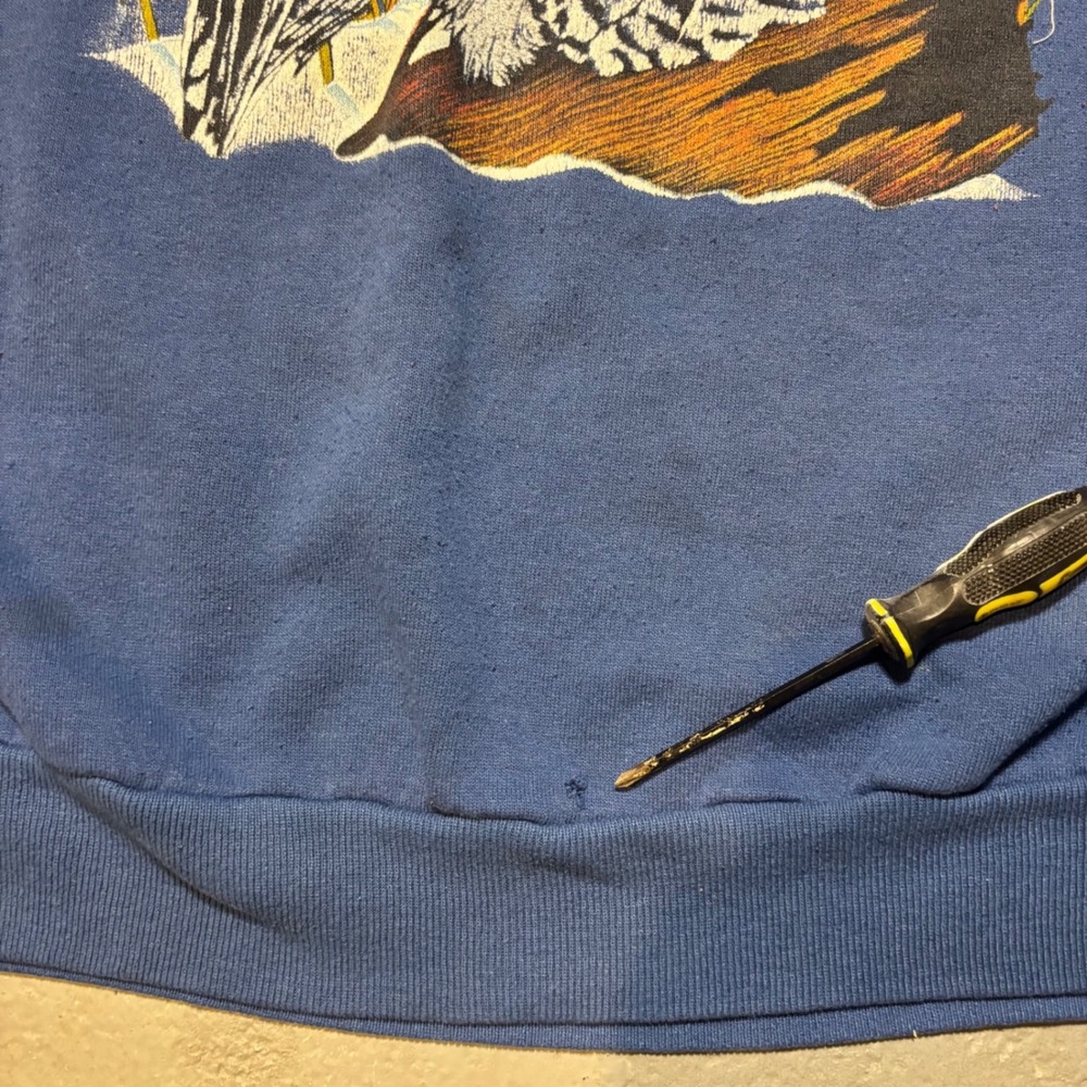 Vintage Snowy Owl Sweatshirt XL Blue Vintage Graphic Raglan Jerzees  USA  90s - Picture 8 of 10